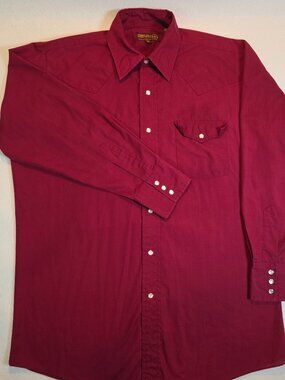 Sheplers Vintage Maroon Red Pearl Snap Long Sleeve Western Shirt 16.5 33